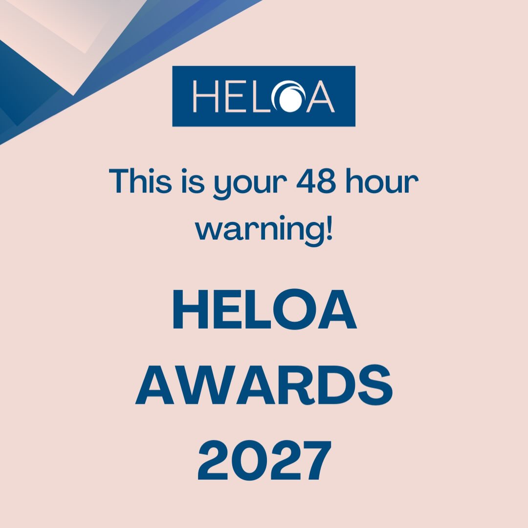 ⏳ This is your 48 hour warning!

Entries for the HELOA 2027 Awards close on Thursday 15 October at Midday.

🏆 Take a look at our award categories - including our new category for 2027, Award for Best Community Impact - and submit a nomination now (link in bio)

#HELOAConference2027 #HELOAAwards2027