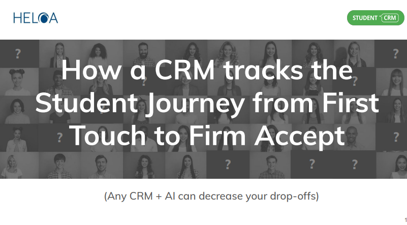 Title slide of How a CRM tracks the Student Journey from First Touch to Firm accept presentation - black and white images of faces with the title overlayed