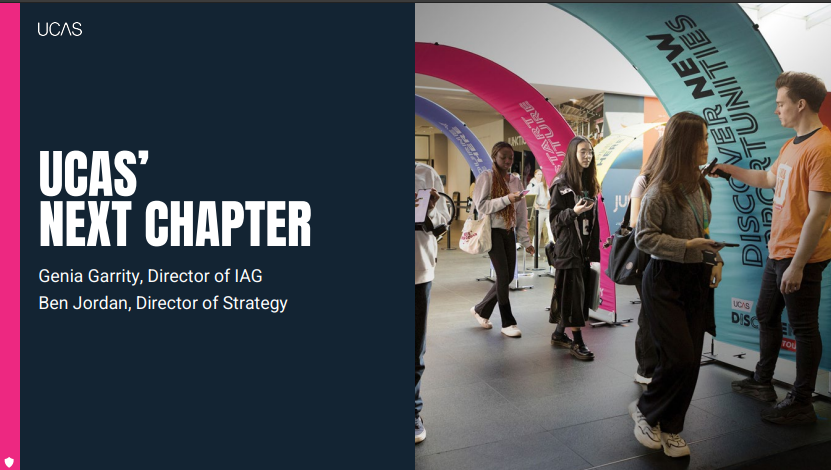 An Image of the title slide of the UCAS' Next Chapter presentation